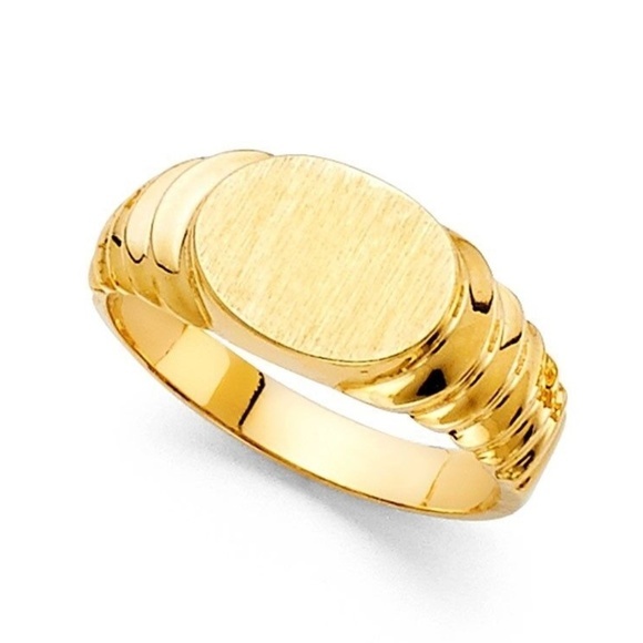 Oval Ring 14k Yellow Gold Fancy Band Diamond Cut